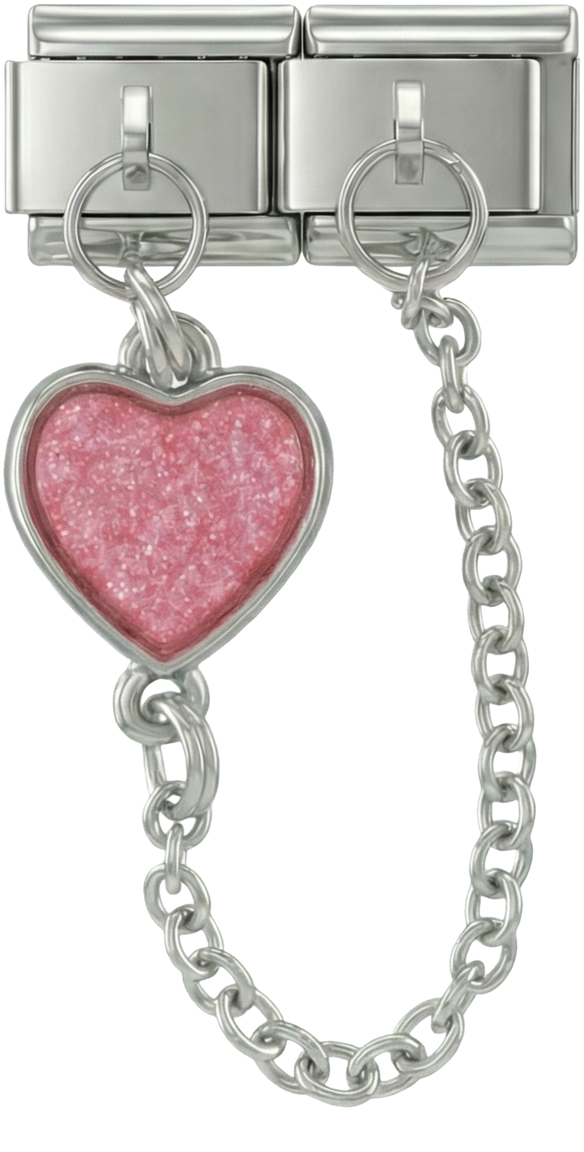 Pink Heart, Double Linked Charms, on Silver - Pink-Heart-Double-Linked-Charms-on-Silver.png