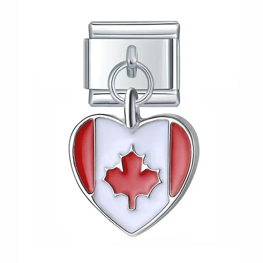 Canada Heart Flag, on Silver - Charms Official
