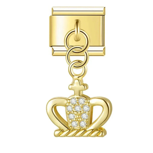 Crown King in Gold with Stones, on Gold - Charms Official