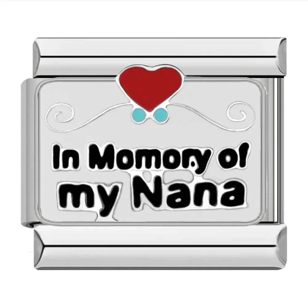 In Momory of my Nana with Red Heart, on Silver - Charms Official