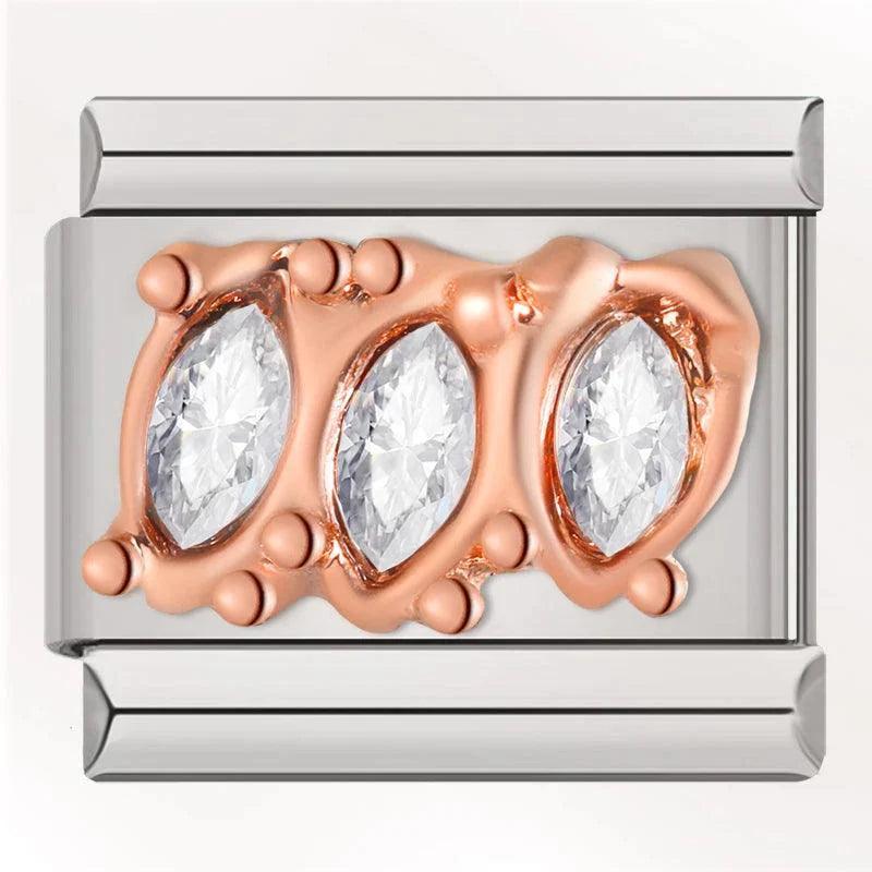 3 White Stones on Rose Gold - Charms Official