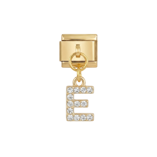 Letter E with stones, Hanging, on Gold
