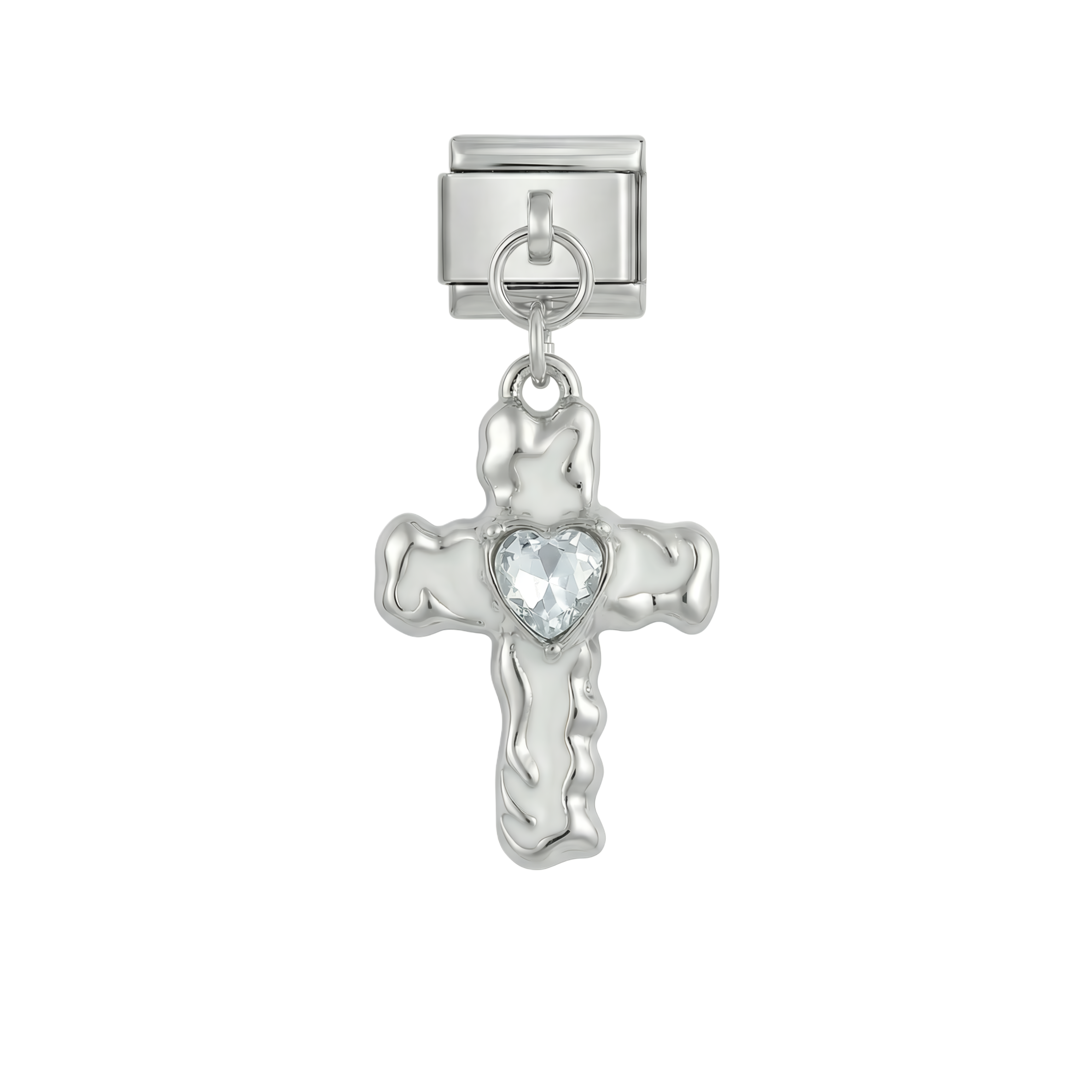 Croix avec coeur, sur argent