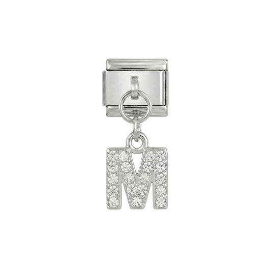 Letter M with stones, Hanging, on Silver
