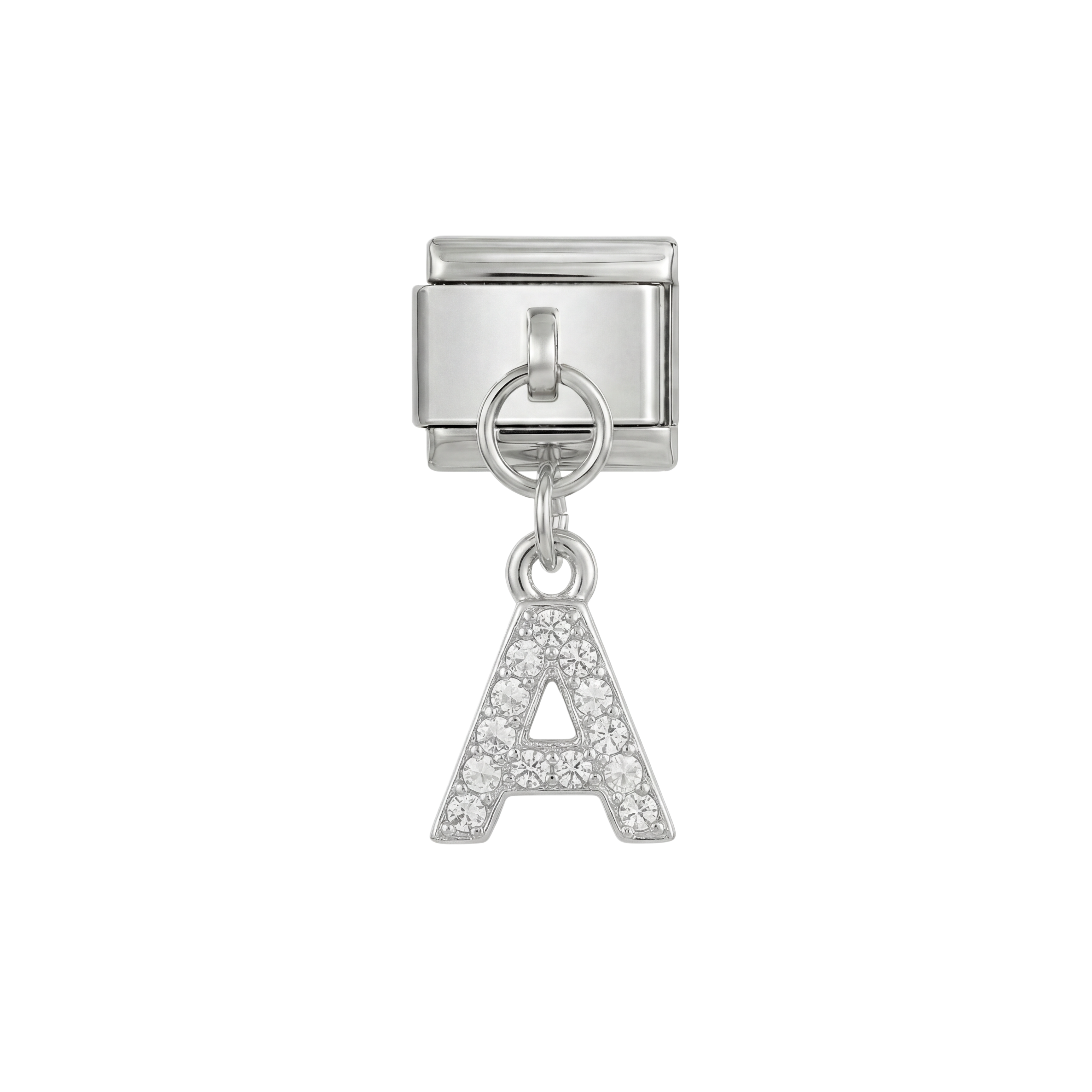 Lettre A, suspendue, sur argent