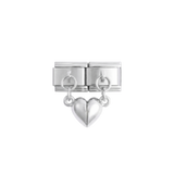 Full Heart on Double Charms Hanging on Silver