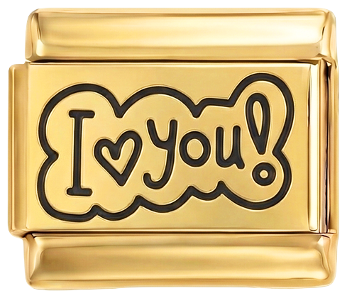 Ich liebe dich! in Schwarz in einer Blase auf Gold