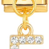 Letter E with stones, Hanging, on Gold - Letter-E-with-stones-hanging-on-gold.png