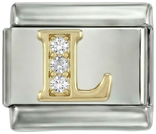 Letter L in Gold with Stones, on Silver - Letter-L-in-gold-with-stones-on-silver.png