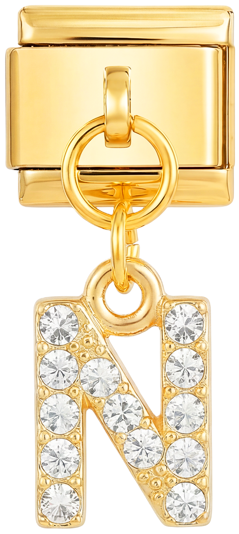 Letter N with stones, Hanging, on Gold - Letter-N-with-stones-hanging-on-gold.png