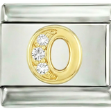 Lettre O en or avec pierres, sur argent