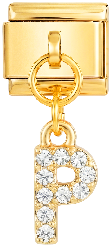 Letter P with stones, Hanging, on Gold - Letter-P-with-stones-hanging-on-gold.png
