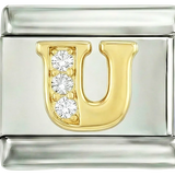 Lettre U en or avec pierres, en argent
