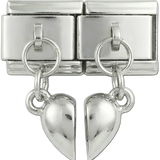 Full Heart on Double Charms Hanging on Silver