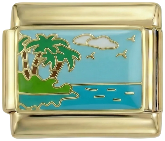 Island with Palm Trees by Sea on Gold - island-with-palm-trees-by-sea-on-gold.png