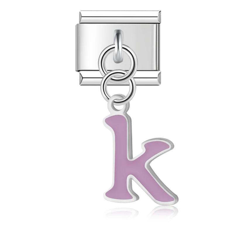 Letter K in Purple, on Silver - Charms Official